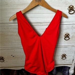 TA3 Plungey One-Piece Swimsuit in Vibrant Red-Orange